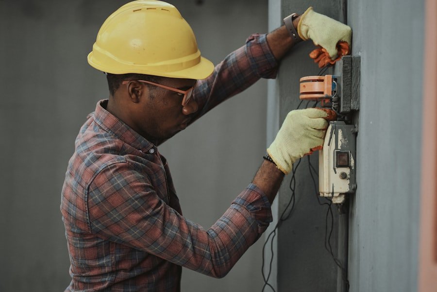 Workers reviewing safety plan